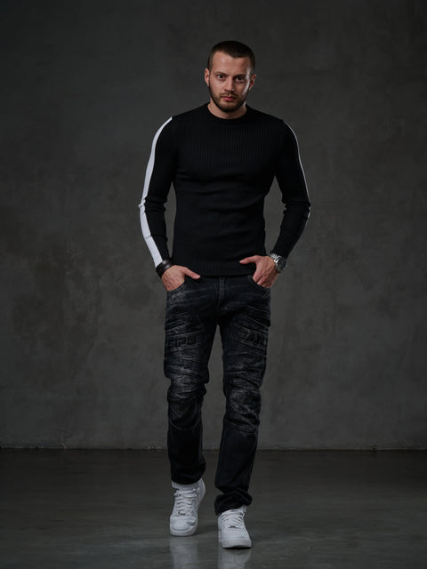 CP194 Striped Sleeve Knitwear Sweater