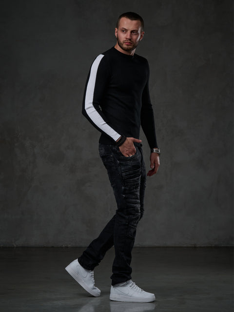 CP194 Striped Sleeve Knitwear Sweater