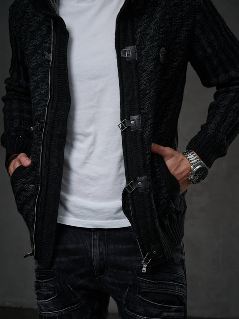 CP213 Fur Collar Zippered Thick Wool Slim Fit Sweater