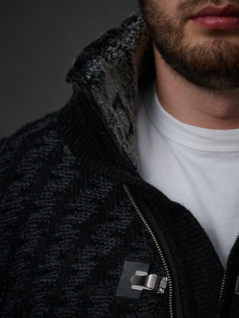 CP213 Fur Collar Zippered Thick Wool Slim Fit Sweater