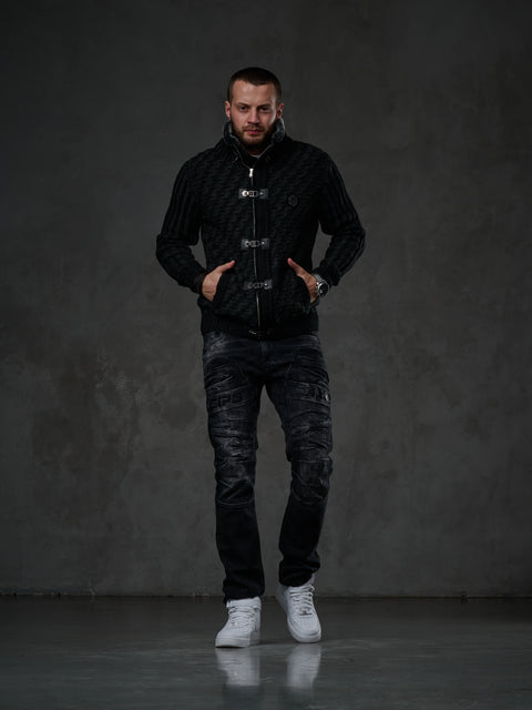 CP213 Fur Collar Zippered Thick Wool Slim Fit Sweater