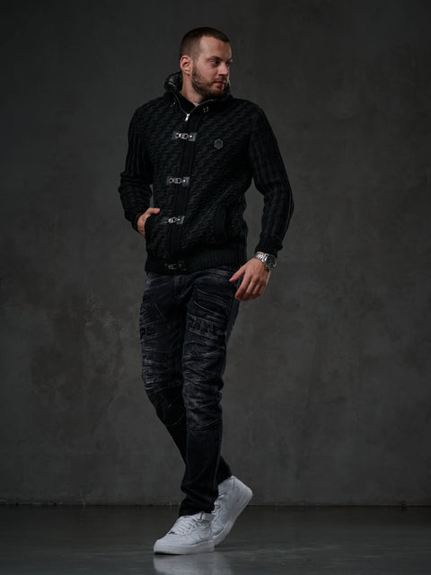 CP213 Fur Collar Zippered Thick Wool Slim Fit Sweater