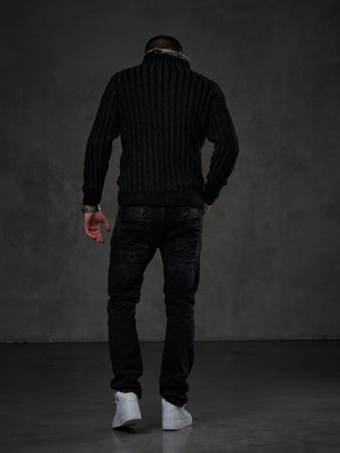 CP213 Fur Collar Zippered Thick Wool Slim Fit Sweater