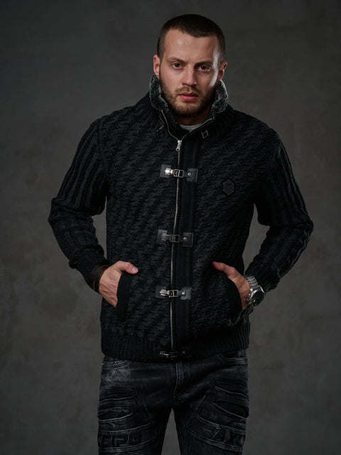 CP213 Fur Collar Zippered Thick Wool Slim Fit Sweater