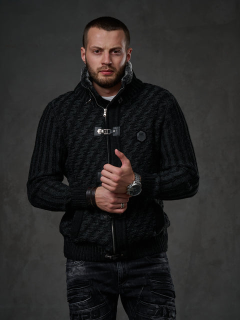 CP213 Fur Collar Zippered Thick Wool Slim Fit Sweater