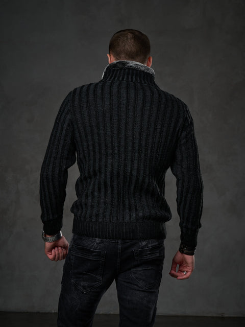 CP213 Fur Collar Zippered Thick Wool Slim Fit Sweater