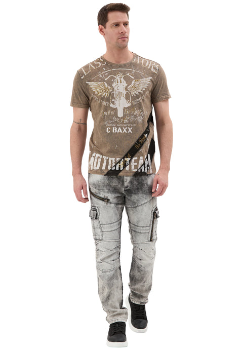 CT706 Men’s T‑Shirt with Vintage Motorcycle Print