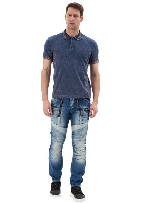 CT852 Men’s Polo T‑Shirt with Denim Look and Contrast Stitching