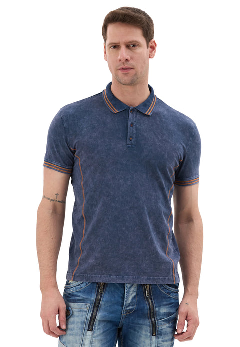 CT852 Men’s Polo T‑Shirt with Denim Look and Contrast Stitching