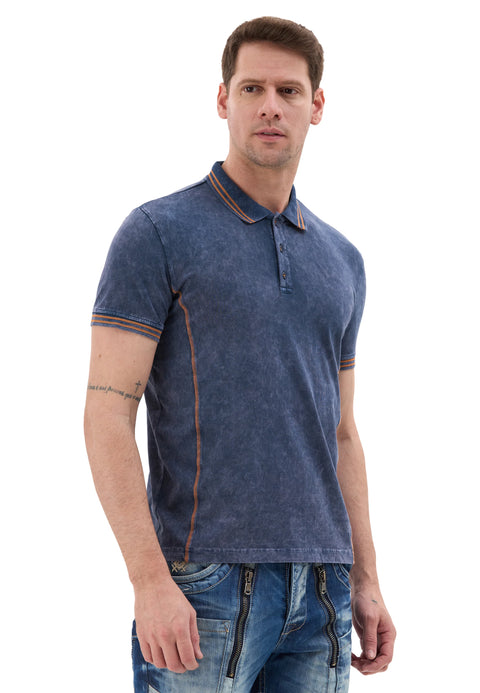 CT852 Men’s Polo T‑Shirt with Denim Look and Contrast Stitching