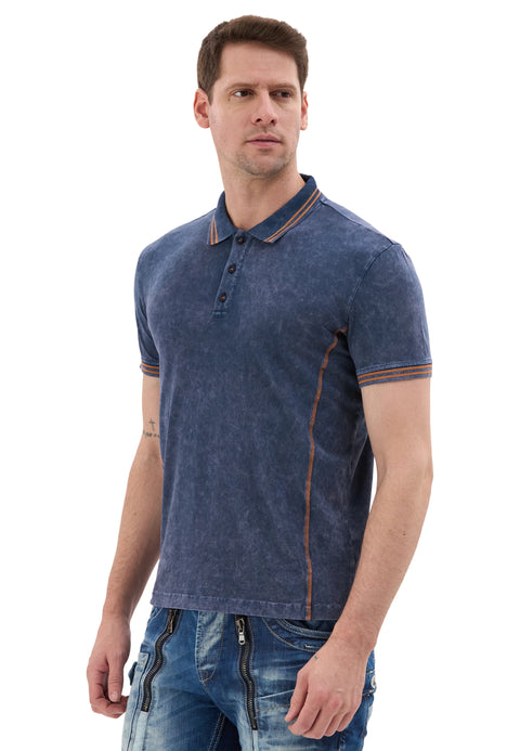 CT852 Men’s Polo T‑Shirt with Denim Look and Contrast Stitching