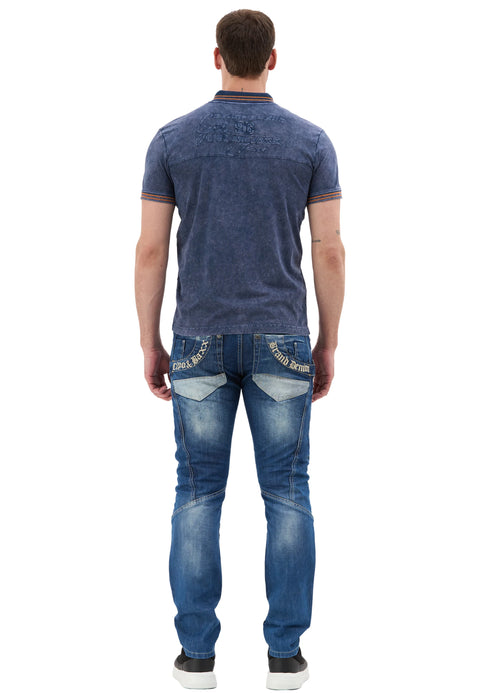 CT852 Men’s Polo T‑Shirt with Denim Look and Contrast Stitching