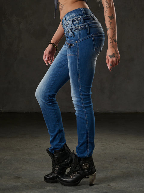 CBW-0282 Three Layer Belt Women's Jean Trousers