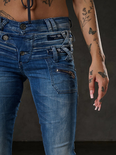 CBW-0282 Three Layer Belt Women's Jean Trousers