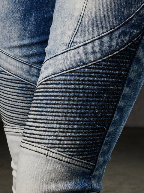 WD361 Decorative Stitched Washed Fabric Jean Trousers
