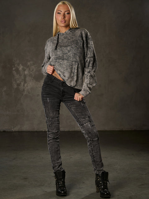 WL378 Women’s Hoodie – Vintage Washed Look with Sleeve Prints