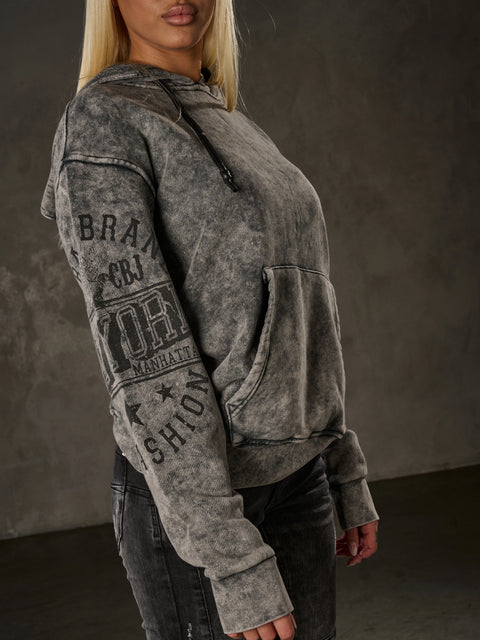WL378 Women’s Hoodie – Vintage Washed Look with Sleeve Prints