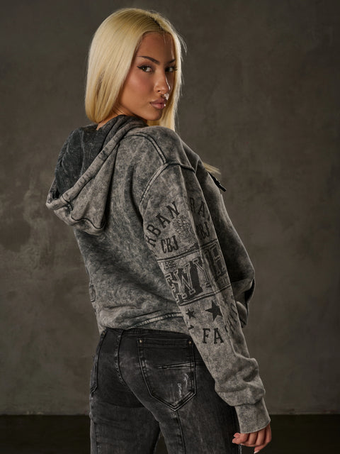 WL378 Women’s Hoodie – Vintage Washed Look with Sleeve Prints