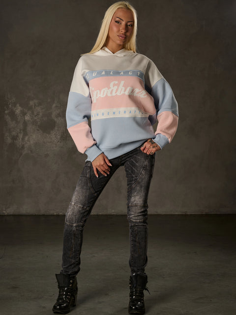 WL376 Women’s Hoodie Sweatshirt – Colorblock Design, “Visual Act” Front Print, Soft Cotton Blend