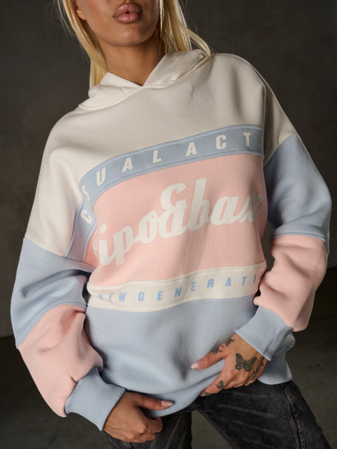 WL376 Women’s Hoodie Sweatshirt – Colorblock Design, “Visual Act” Front Print, Soft Cotton Blend