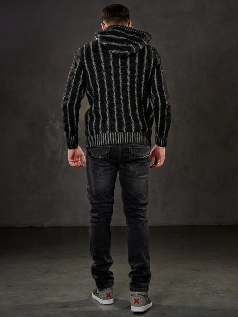 CP214 Plush Hooded Collar Knitted Pattern Thick Sweater