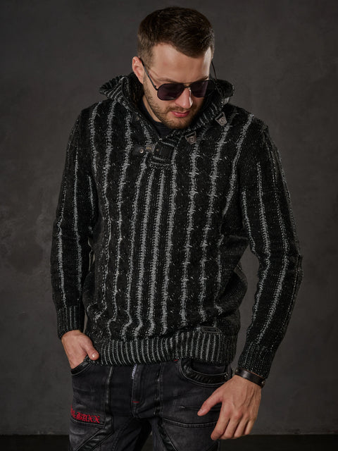 CP214 Plush Hooded Collar Knitted Pattern Thick Sweater