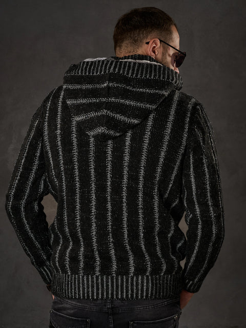 CP214 Plush Hooded Collar Knitted Pattern Thick Sweater