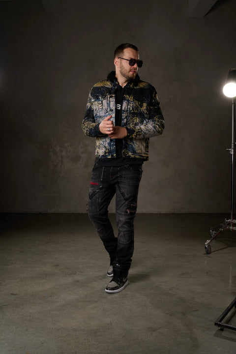 CJ245 Variegated Fur Men's Denim Jacket