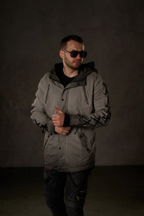CJ183 Long Sleeves Lace-Up Text Printed Men's Jacket