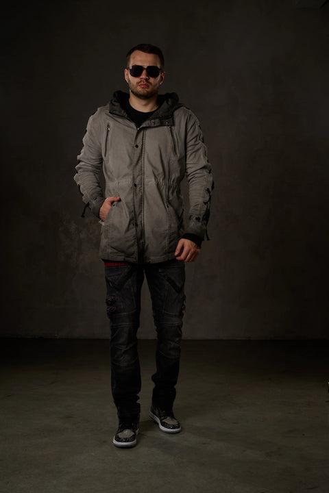 CJ183 Long Sleeves Lace-Up Text Printed Men's Jacket