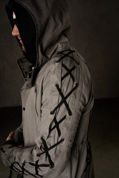 CJ183 Long Sleeves Lace-Up Text Printed Men's Jacket
