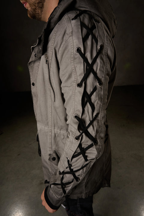 CJ183 Long Sleeves Lace-Up Text Printed Men's Jacket