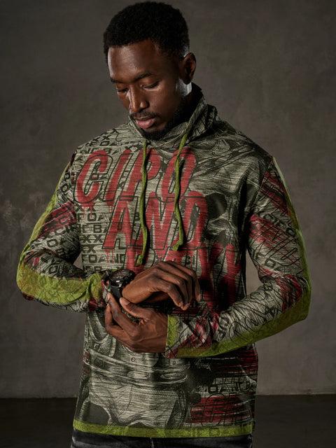 CL468 Shawl Collar Patterned Sweatshirt