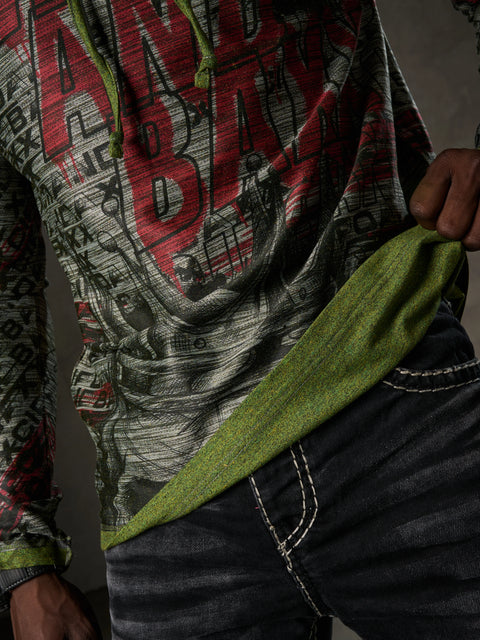 CL468 Shawl Collar Patterned Sweatshirt
