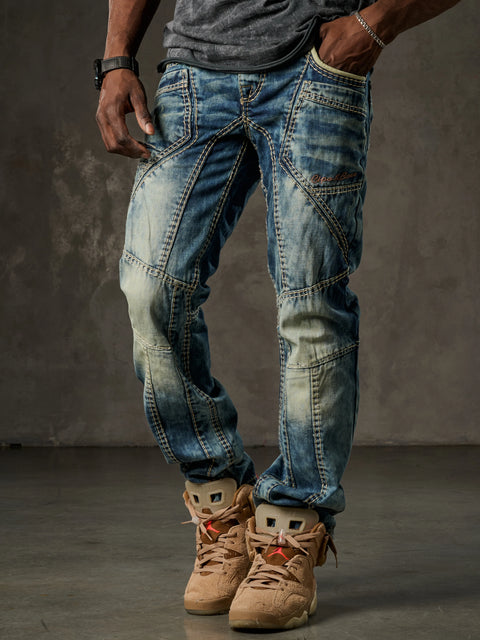 CD535 Open Men's Denim Jeans with Stitched Pockets