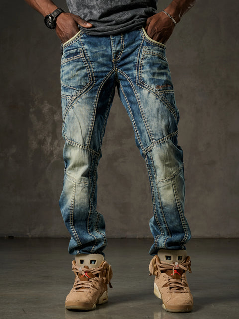 CD535 Open Men's Denim Jeans with Stitched Pockets