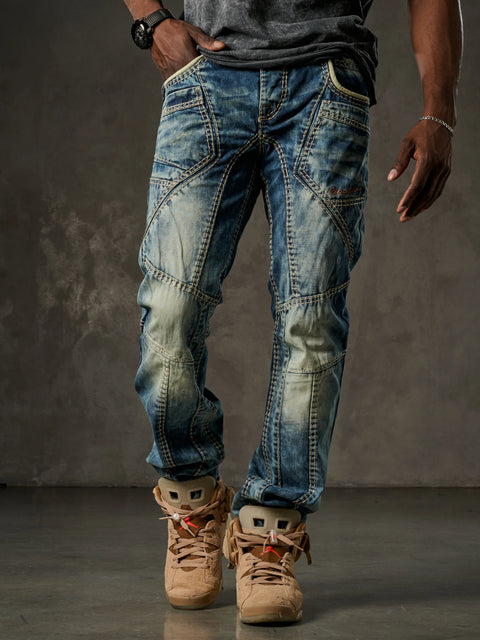 CD535 Open Men's Denim Jeans with Stitched Pockets