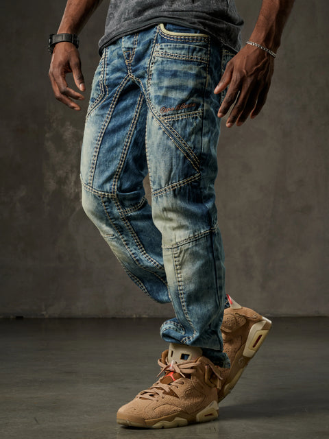 CD535 Open Men's Denim Jeans with Stitched Pockets