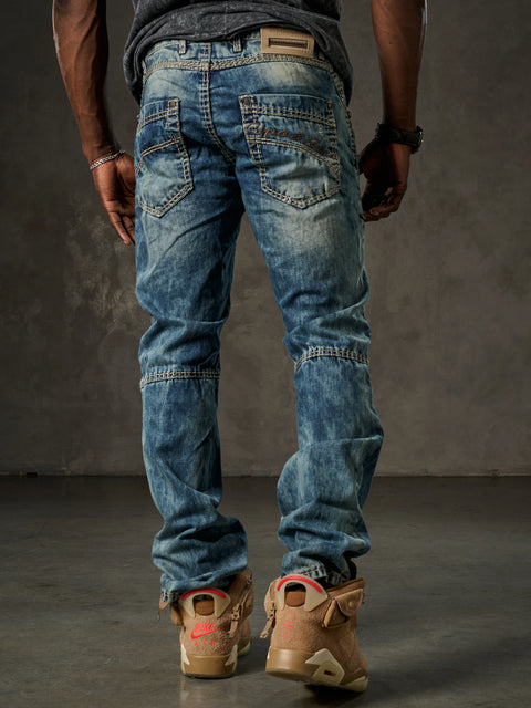 CD535 Open Men's Denim Jeans with Stitched Pockets