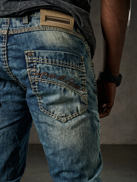 CD535 Open Men's Denim Jeans with Stitched Pockets