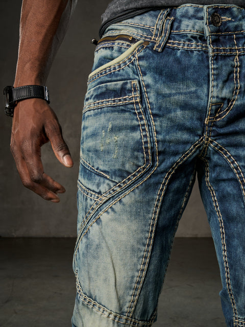 CD535 Open Men's Denim Jeans with Stitched Pockets
