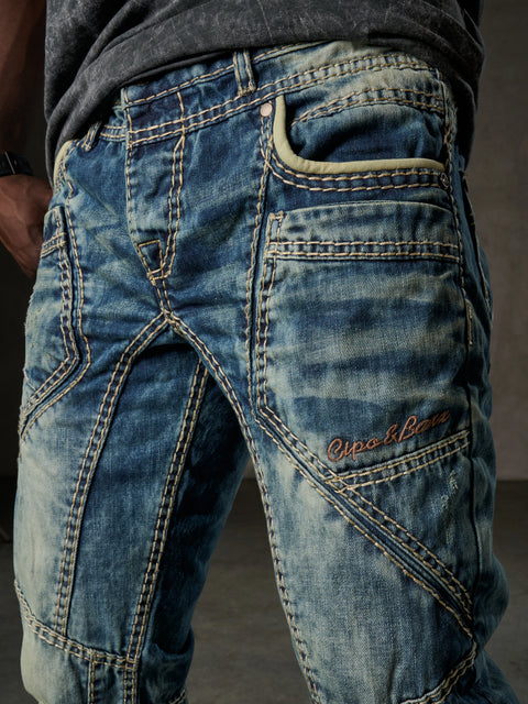 CD535 Open Men's Denim Jeans with Stitched Pockets