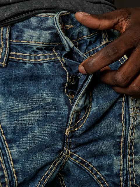 CD535 Open Men's Denim Jeans with Stitched Pockets