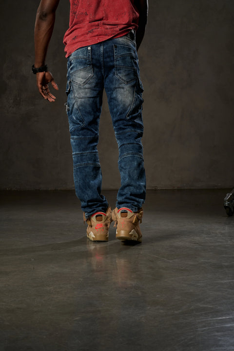 CD523 Cargo Pocket Worn Out Loose Cut Hip Hop Style Trousers