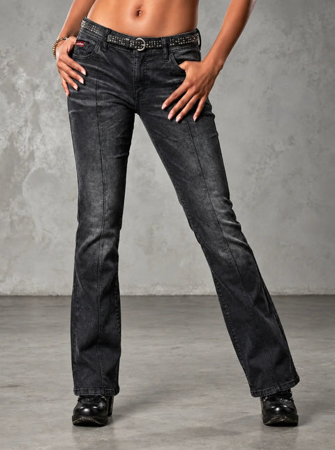 WD535 Cipo & Baxx Women’s Bootcut Fit Jeans with Vintage Wash and Decorative Seams