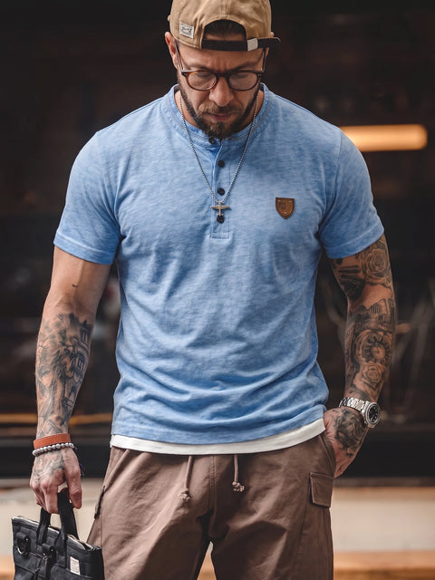 CT835 Men’s T‑Shirt Mustard – Modern Henley Button Tee