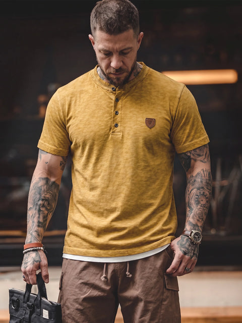 CT835 Men’s T‑Shirt Mustard – Modern Henley Button Tee