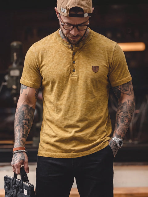 CT835 Men’s T‑Shirt Mustard – Modern Henley Button Tee