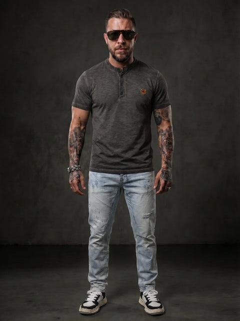 CT835 Men’s T‑Shirt Mustard – Modern Henley Button Tee