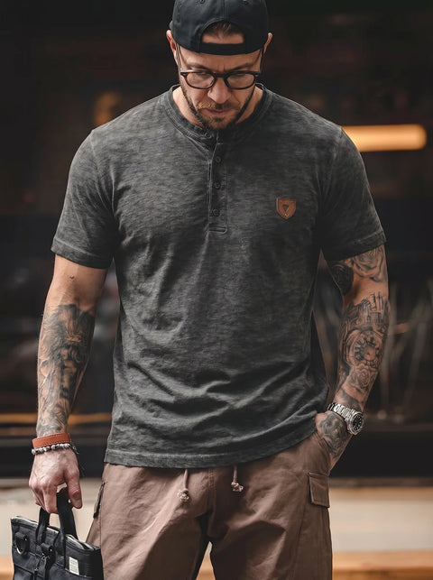 CT835 Men’s T‑Shirt Mustard – Modern Henley Button Tee